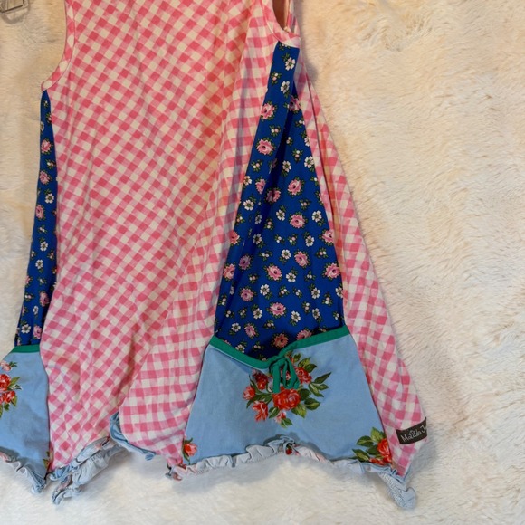 Matilda Jane Girls Pink Gingham Blue Floral Patchwork Dress Size 12 - Picture 4 of 5